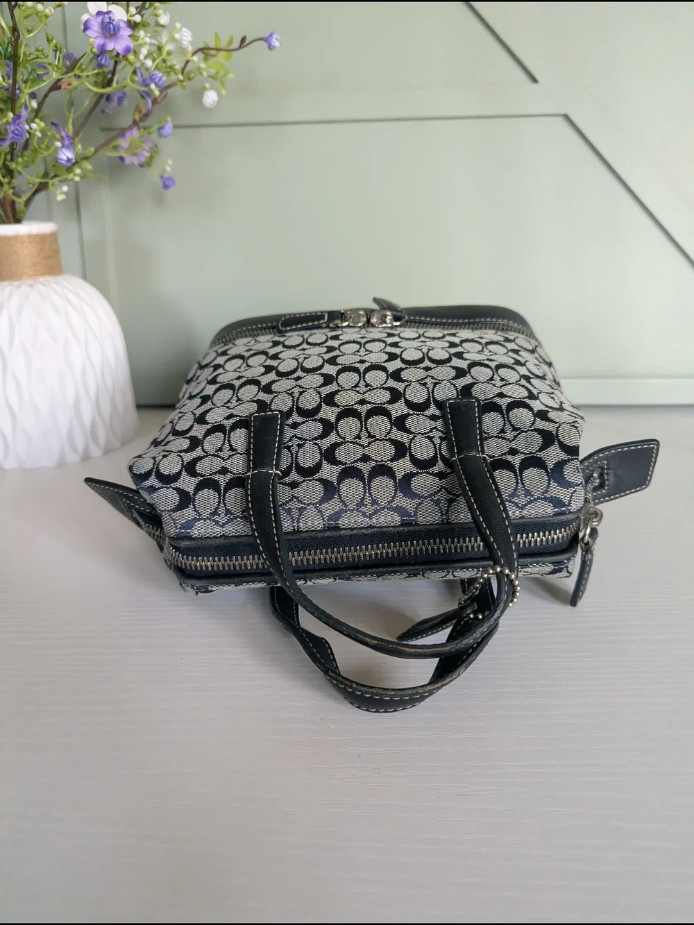 Coach Signature Canvas Satchel in Navy/Beige